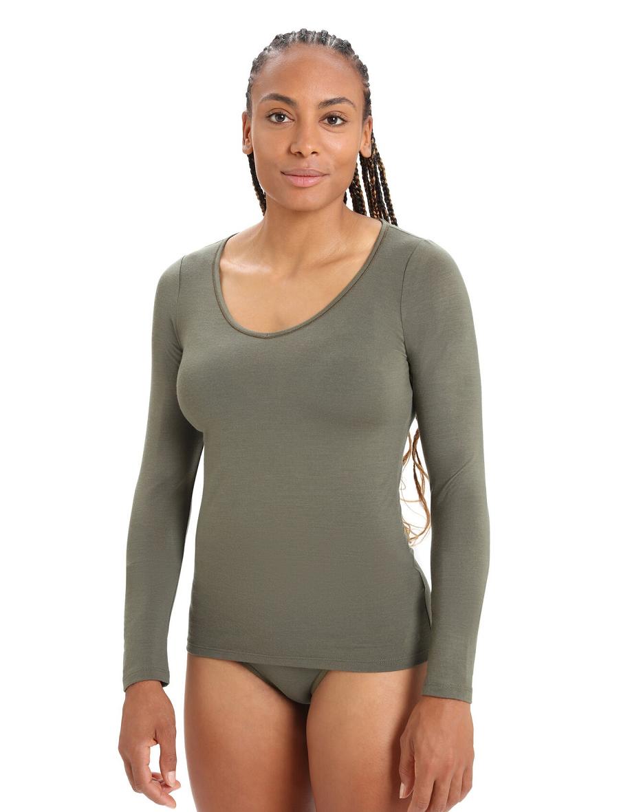 Women\'s Icebreaker Merino Siren Long Sleeve Sweetheart Top Underwear Loden | CA 1259TCEV